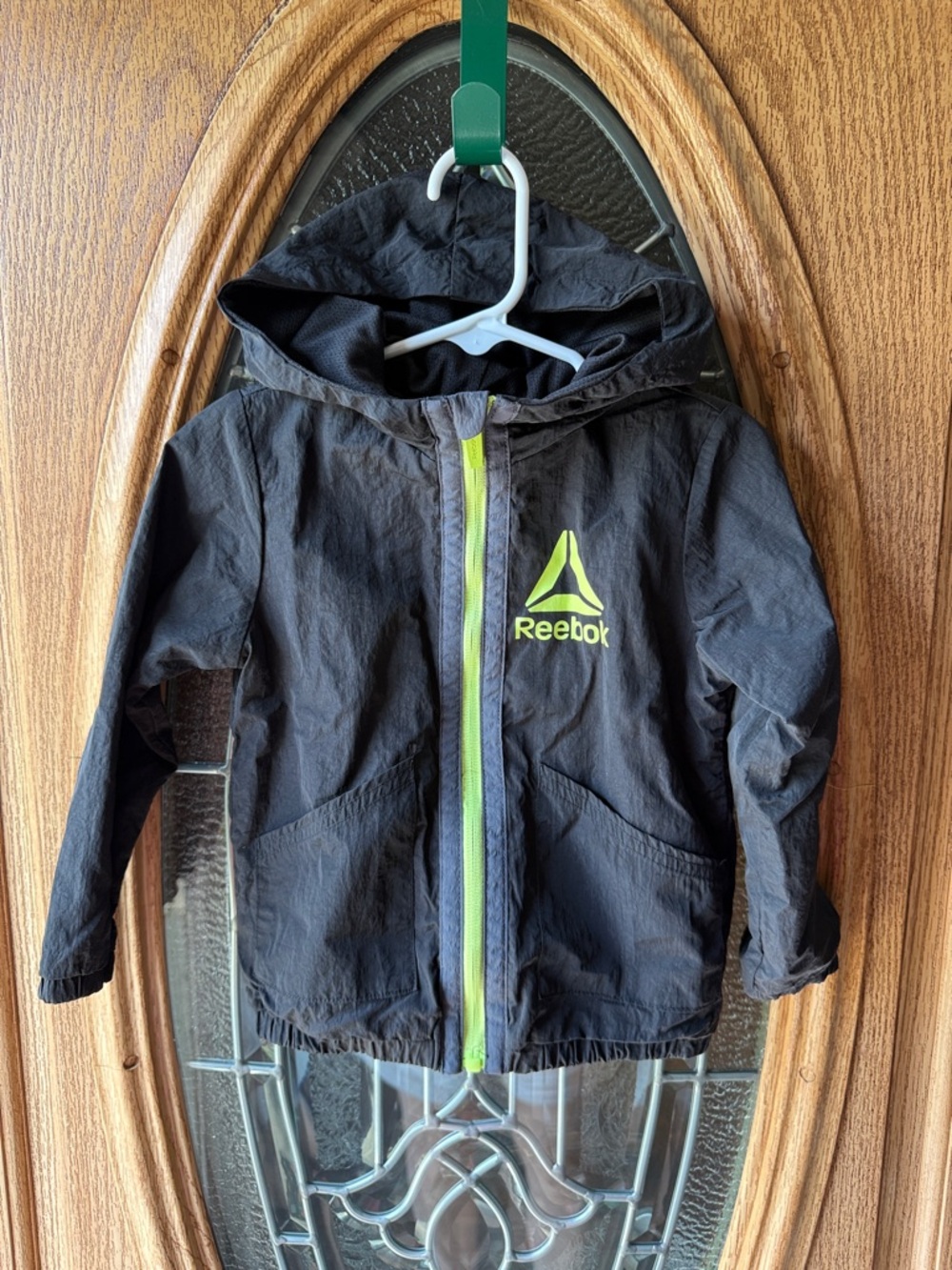 Reebok Black Kids Hooded Windbreaker with Neon Lime Trim